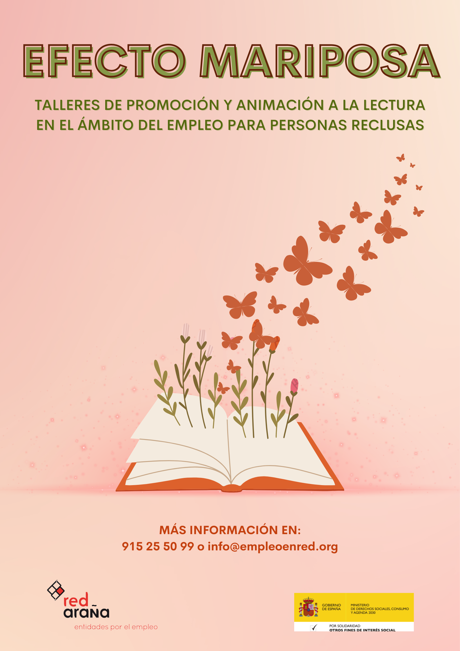 cartel programa con un libro y salen mariposas
